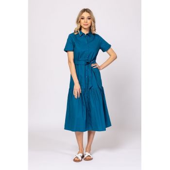 Rochie-camasa cu maneci scurte - Albastru petrol -