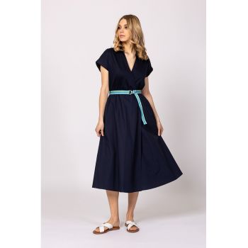 Rochie-camasa cu maneci scurte si o curea - Bleumarin -