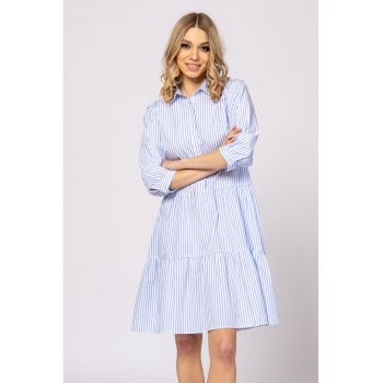 Rochie-camasa cu model in dungi - Albastru pastel - Alb optic -