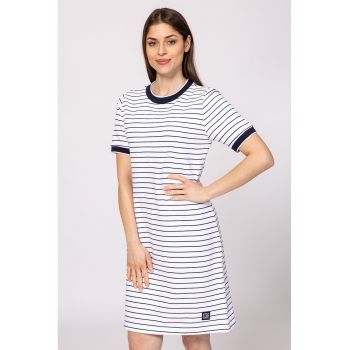 Rochie din amestec de bumbac cu model uni si decolteu rotund - Negru - Alb optic -