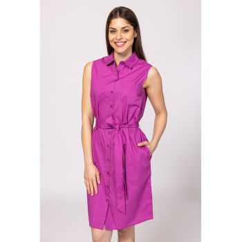 Rochie fara maneci cu cordon in talie - Roz fandango -