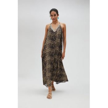 Rochie maxi cu decolteu in V si animal print