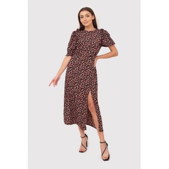 Rochie midi cu volan si imprimeu colorat DA1802 MULTI