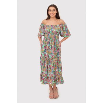 Rochie midi finisata cu volan DA1764 MULTI