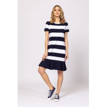 Rochie scurta Vimon - Alb optic - Bleumarin -