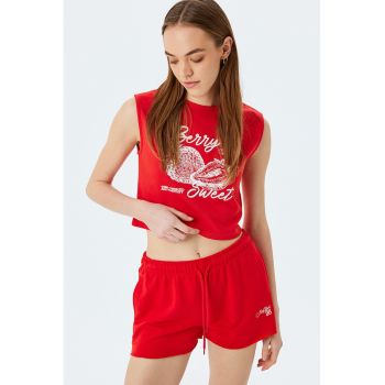 Top crop din amestec de bumbac cu imprimeu