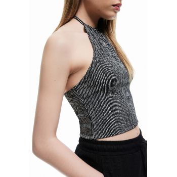 Top crop slim fit cu dungi