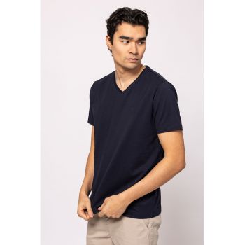 Tricou cu decolteu in V si model uni Money