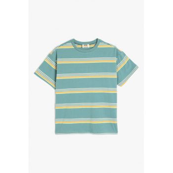 Tricou de bumbac cu decolteu la baza gatului