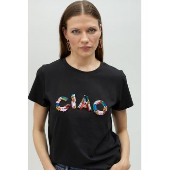 Tricou de bumbac cu text din strasuri