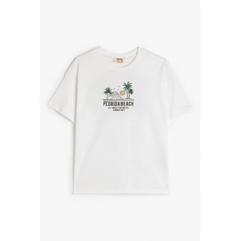 Tricou lejer de bumbac cu imprimeu tropical