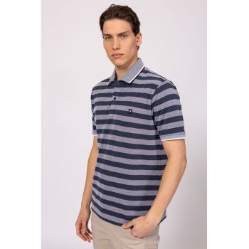Tricou polo din material pique cu model in dungi Dinero