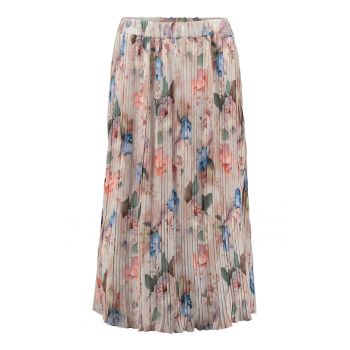 Fusta midi cu pliuri - talie elastica si model floral