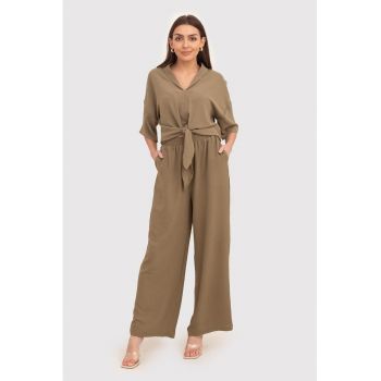 Pantaloni bej cu croiala larga si talie elastica TRA038 KHAKI