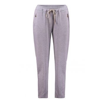 Pantaloni cu talie inalta si snur - Gri deschis melange -