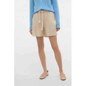 Pantaloni scurti cu talie inalta din amestec de in