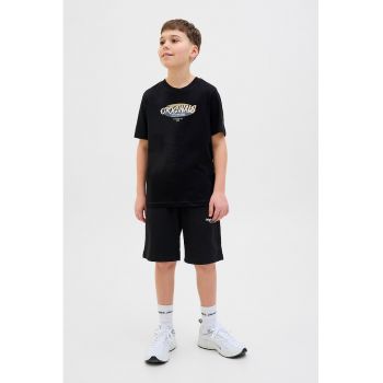 Pantaloni scurti din amestec de bumbac cu snur in talie - Negru