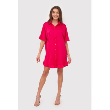 Rochie camasa roz cu volane si nasturi aurii DA1774 PINK