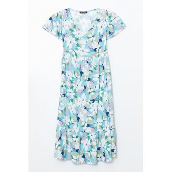 Rochie cu decolteu in V si model floral