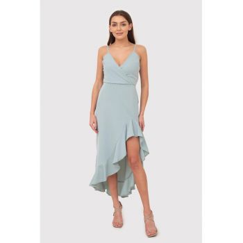 Rochie midi cu volane - Albastru - DA1503 DUCKEGG
