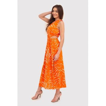 Rochie midi portocalie cu decupaje in talie DA1723 BLOOD ORANGE
