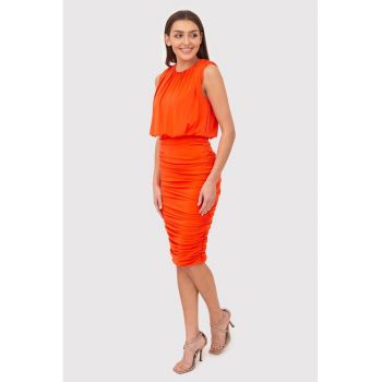 Rochie midi portocalie cu volane DA1767 BURNT ORANGE