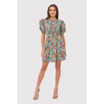 Rochie mini cu maneci Buff cu imprimeu colorat DA1763 MULTI
