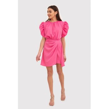 Rochie mini cu maneci scurte bufante - Roz - DA1779 PINK