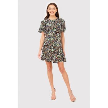 Rochie mini cu maneci scurte si imprimeu floral DA1803 MULTI