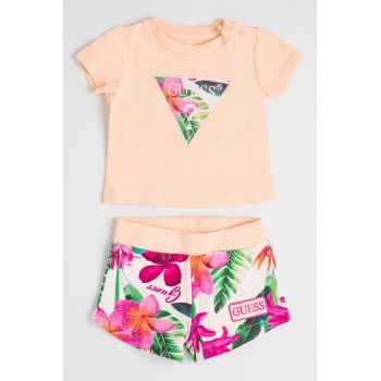 Set de tricou cu logo brodat si pantaloni scurti cu model floral