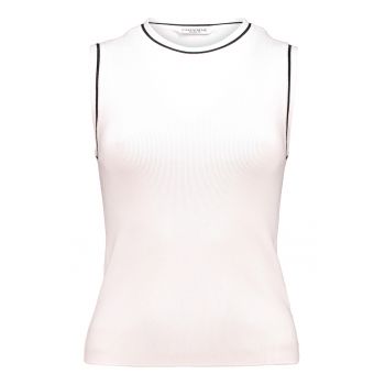 Top slim fit cu decolteu la baza gatului si aspect striat