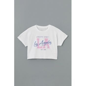 Tricou crop cu imprimeu text