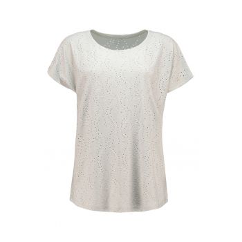 Tricou cu decolteu rotund si broderie