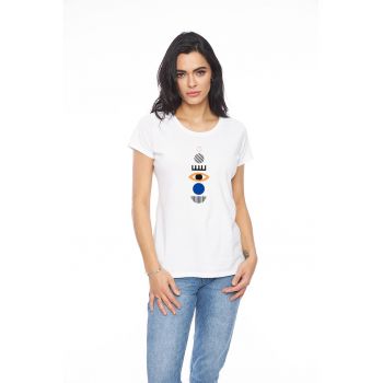 Tricou cu decolteu rotund si imprimeu geometric