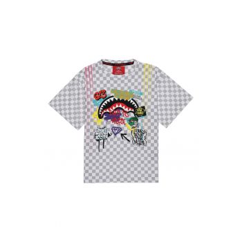 Tricou cu imprimeu logo si model in carouri Sharks In The Rizz