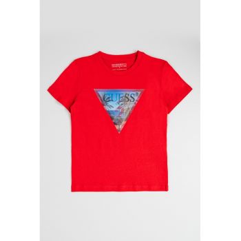 Tricou cu logo si decolteu la baza gatului