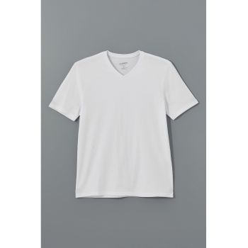 Tricou de bumbac cu decolteu in V