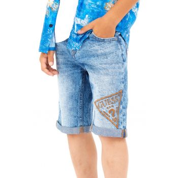Bermude de denim cu logo brodat