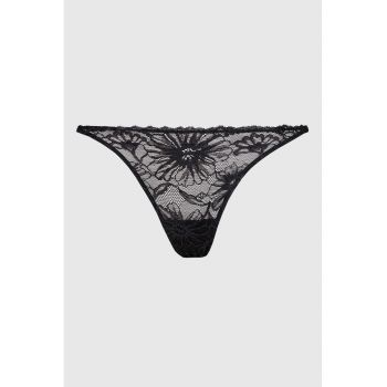 Chiloti tanga din dantela si model floral