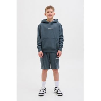 Pantaloni scurti din amestec de bumbac cu snur in talie - Negru
