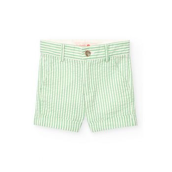 Pantaloni scurti din bumbac cu model in dungi si talie ajustabila