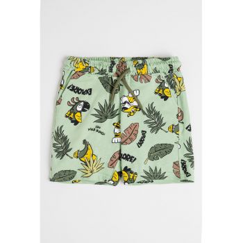 Pantaloni scurti din bumbac cu model si snur de ajustare in talie