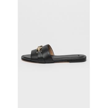 Papuci de piele cu logo metalic Emberlyn