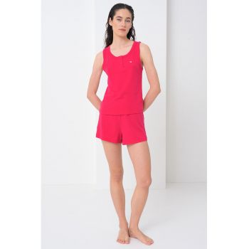 Pijama cu pantaloni scurti din bumbac organic si amestec de modal cu banda logo in talie
