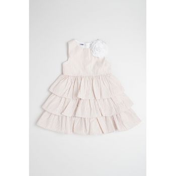 Rochie cu volane - model in dungi si aplicatie florala