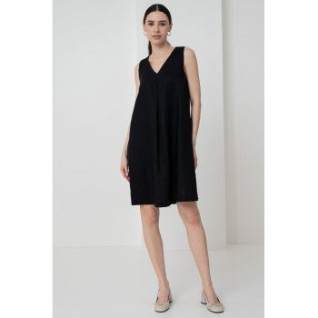 Rochie din in cu buzunare laterale