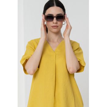 Rochie din in cu decolteu in V