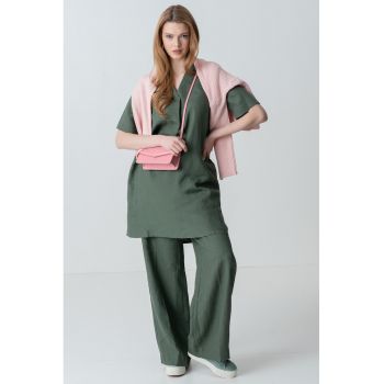Rochie din in cu decolteu in V
