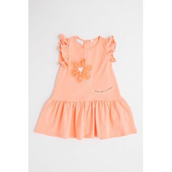 Rochie evazata din amestec de bumbac cu aplicatie florala