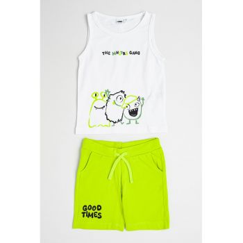 Set de pantaloni scurti si top din bumbac cu imprimeu